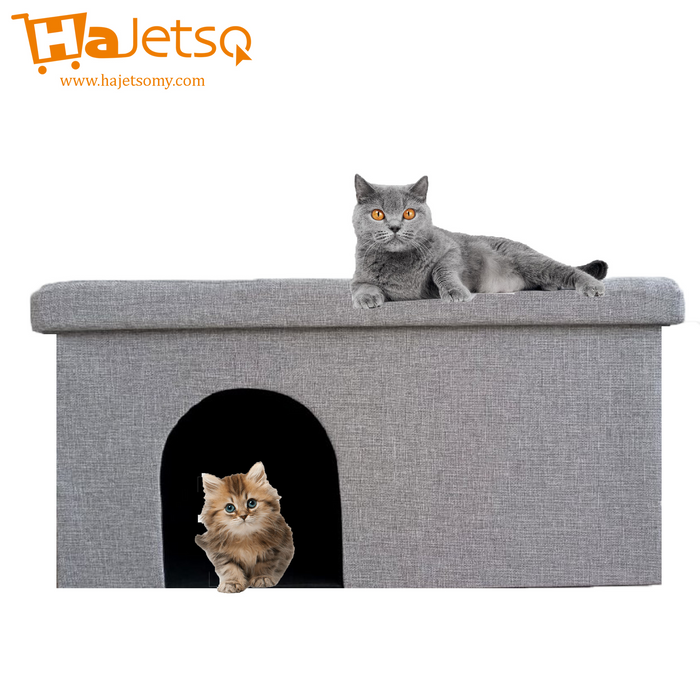 Hajetso Cat House Cat Play Tunnel Rumah Kucing Storage Box Bench Cat Rest Stool