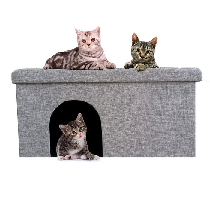 Hajetso Cat House Cat Play Tunnel Rumah Kucing Storage Box Bench Cat Rest Stool