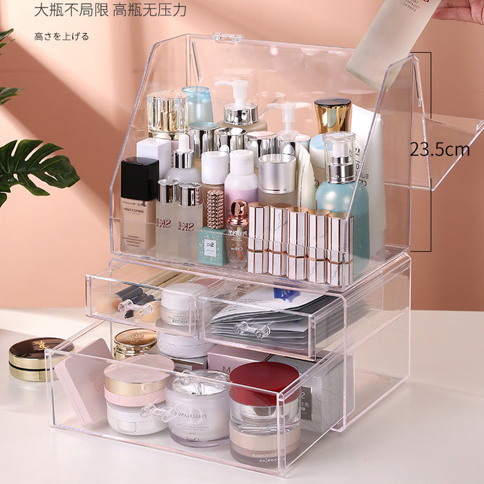 Hajetso Heightened Acrylic Cosmetic Storage With Lid 3 Drawers Makeup Jewelry Storage Display Organizer