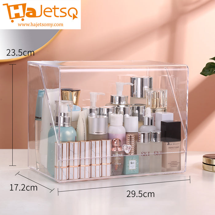 Hajetso Heightened Acrylic Cosmetic Storage With Lid 3 Drawers Makeup Jewelry Storage Display Organizer