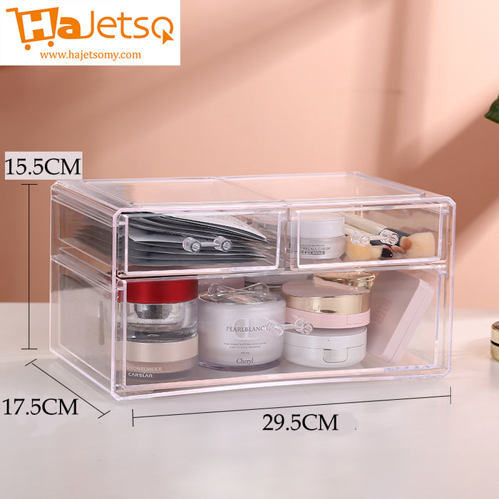 Hajetso Heightened Acrylic Cosmetic Storage With Lid 3 Drawers Makeup Jewelry Storage Display Organizer