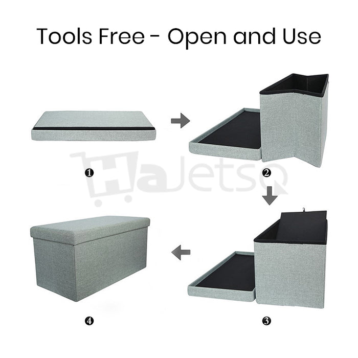 Ready Stock~ Hajetso Storage Stool Ottoman Fabric Foldable Storage Box Sofa Footrest Foot Stool Seat Storage