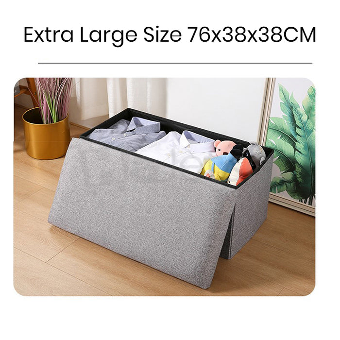 Ready Stock~ Hajetso Storage Stool Ottoman Fabric Foldable Storage Box Sofa Footrest Foot Stool Seat Storage