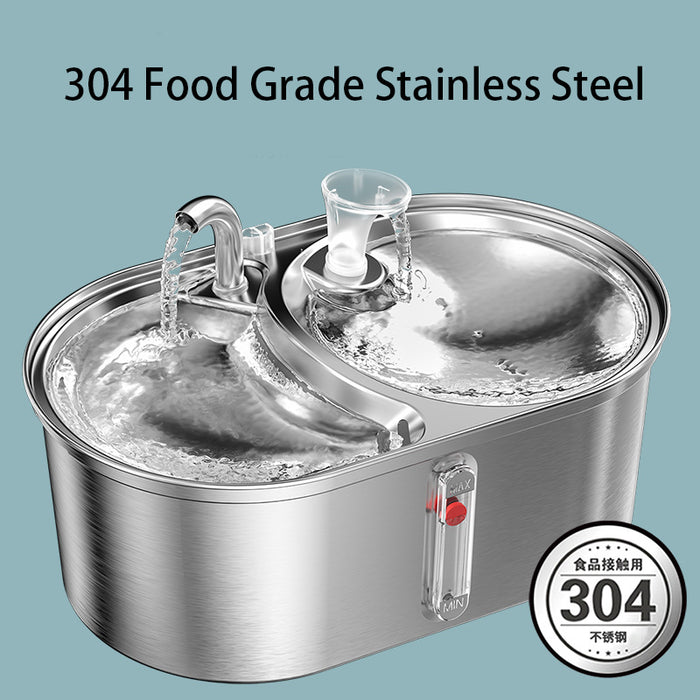 Ready Stock~ Hajetso 304 Stainless Steel 3L Extra Large 2 Bowls Cat Auto Water Feeder Food Feeder Security Protection