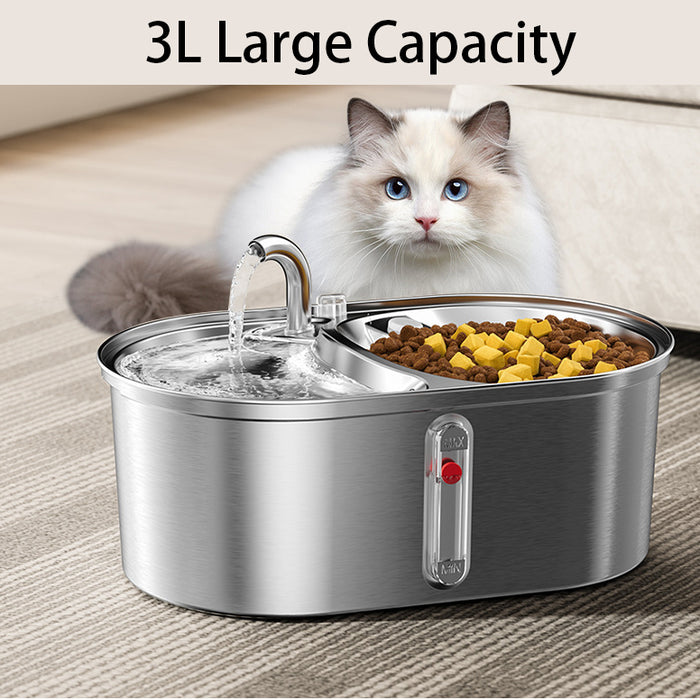 Ready Stock~ Hajetso 304 Stainless Steel 3L Extra Large 2 Bowls Cat Auto Water Feeder Food Feeder Security Protection