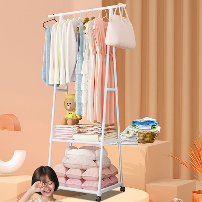 Hajetso Korean Multipurpose Cloth Organizer Rack with Wheels Wardrobe Cloth Cabinet Hanging Pole