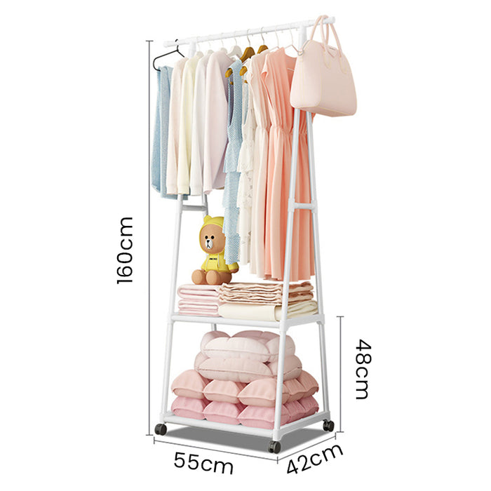 Hajetso Korean Multipurpose Cloth Organizer Rack with Wheels Wardrobe Cloth Cabinet Hanging Pole