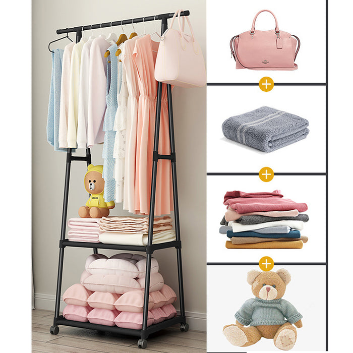 Hajetso Korean Multipurpose Cloth Organizer Rack with Wheels Wardrobe Cloth Cabinet Hanging Pole