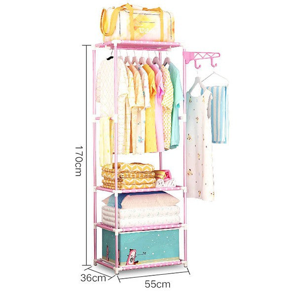 Hajetso Korean Multipurpose Cloth Organizer Rack Wardrobe Cloth Cabinet Hanging Pole