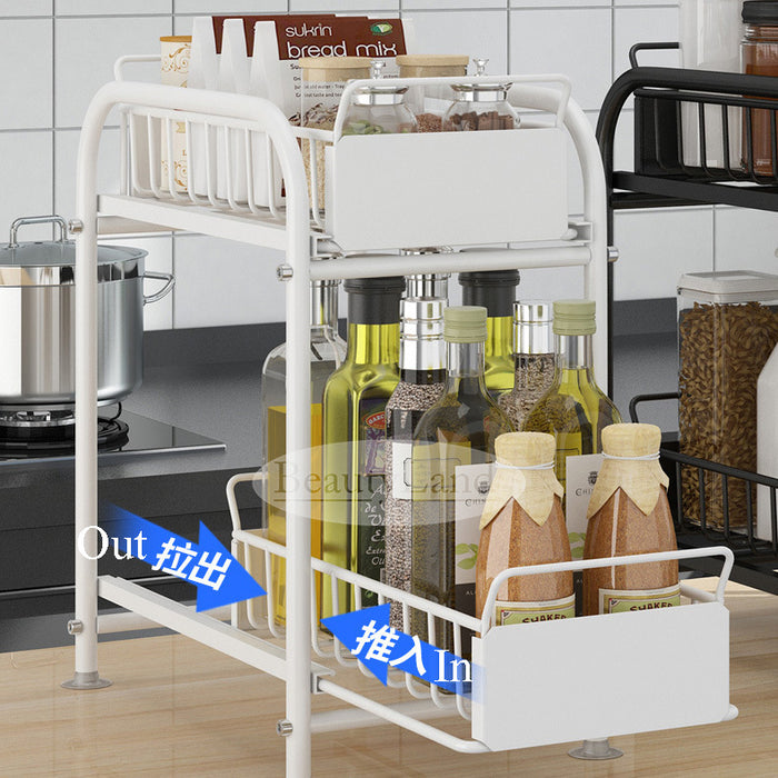 Hajetso Under Sink Rack Kitchen Full Steel Sliding Cabinet Rak Dapur Basket Pull Out Organizer