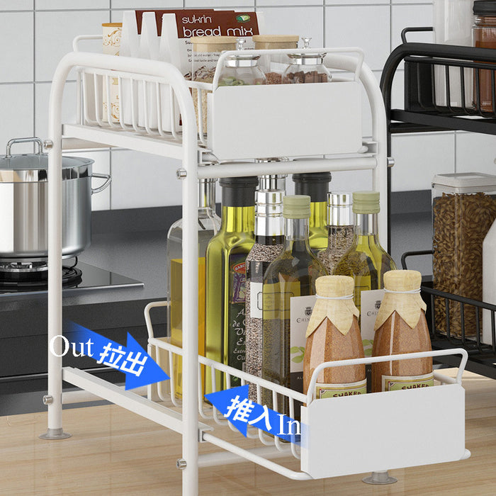 Hajetso Under Sink Rack Kitchen Full Steel Sliding Cabinet Rak Dapur Basket Pull Out Organizer