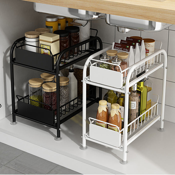 Hajetso Under Sink Rack Kitchen Full Steel Sliding Cabinet Rak Dapur Basket Pull Out Organizer