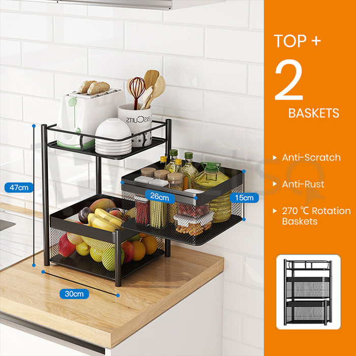 [Self Collect]~ Stainless Steel Kitchen Rotating Rack Rak Dapur Basket Rack Vegetable Storage Organizer