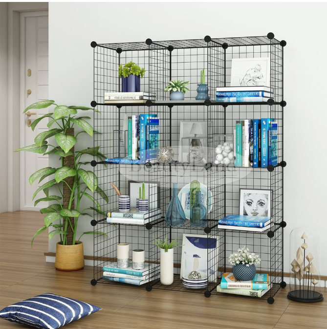 [Self Collect] DIY Cubes Steel Mesh Storage Rack Multi Function Storage Organizer Tool Free DIY Bookshelf Bookcase Wardrobe Cabinet