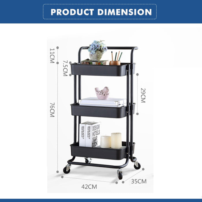 3 Tier Multifunction Storage Trolley Rack Office Shelves Home Kitchen Storage