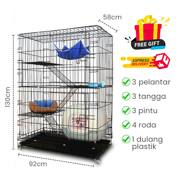 Free Shipping~XXL 92*58*130CM 4 Floors 3 Ladders Steel Sangkar Kucing 4 Tingkat Cat Cage Anak Kucing Door Ladder