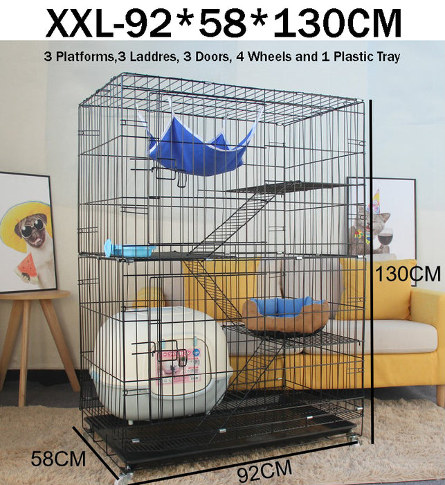 Free Shipping~XXL 92*58*130CM 4 Floors 3 Ladders Steel Sangkar Kucing 4 Tingkat Cat Cage Anak Kucing Door Ladder