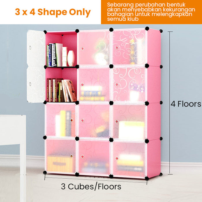 [Self Collect]12 Cubes DIY Wardrobe Cabinetc Almari White Flower Door - 3X4 Shape Only