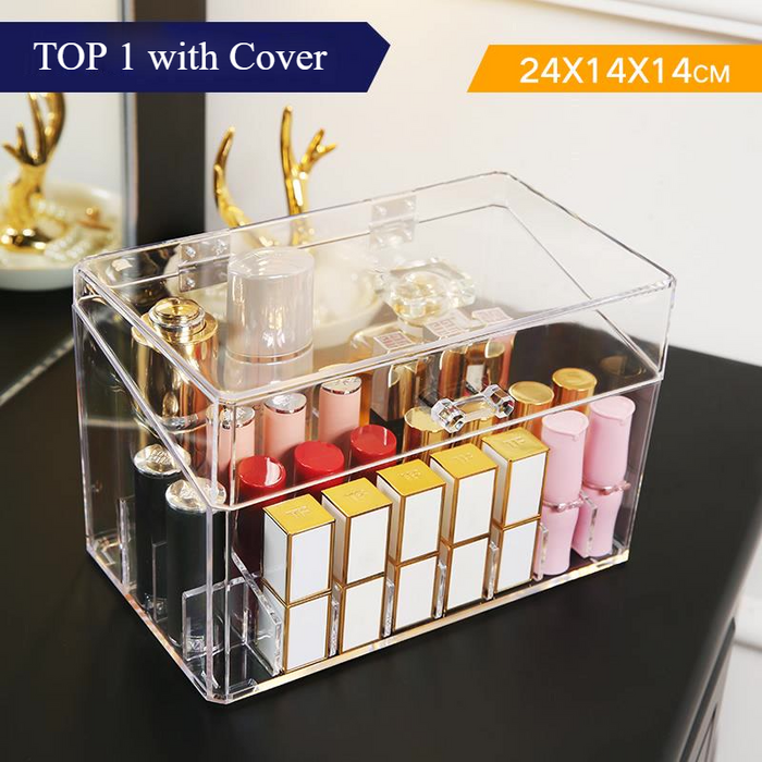 [Self Collect] Acrylic Cosmetic Makeup Organizer Storage with Lid No Dust Removable Inside Slot