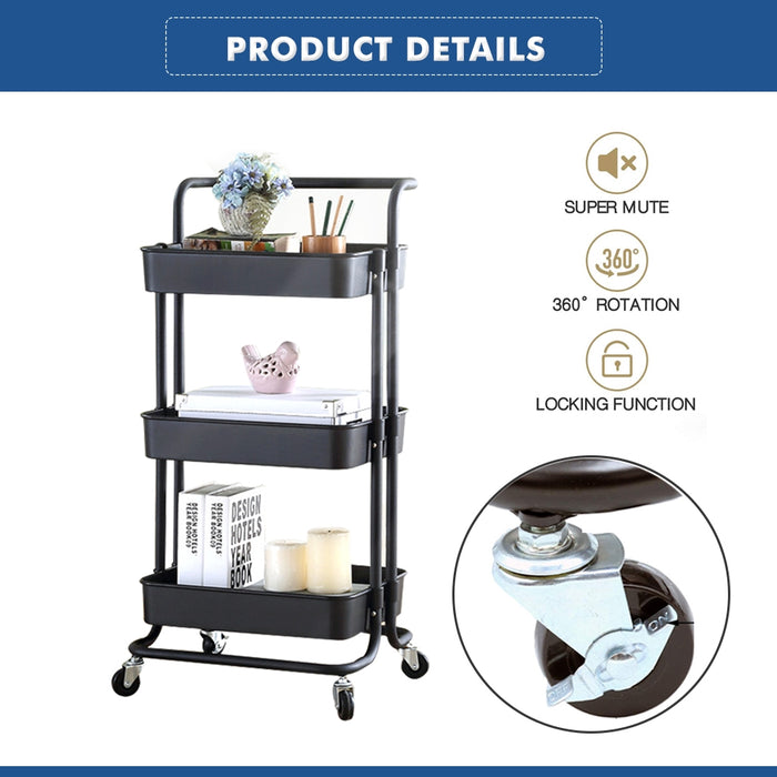 3 Tier Multifunction Storage Trolley Rack Office Shelves Home Kitchen Storage