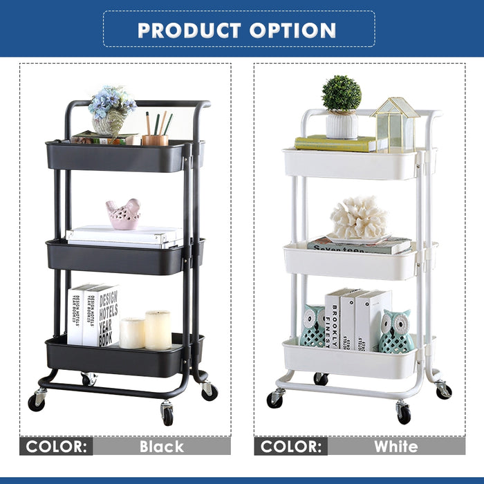 3 Tier Multifunction Storage Trolley Rack Office Shelves Home Kitchen Storage