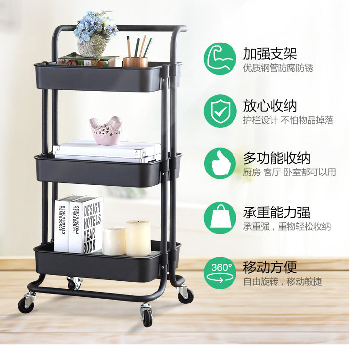 3 Tier Multifunction Storage Trolley Rack Office Shelves Home Kitchen Storage