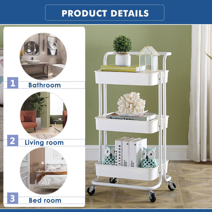 3 Tier Multifunction Storage Trolley Rack Office Shelves Home Kitchen Storage