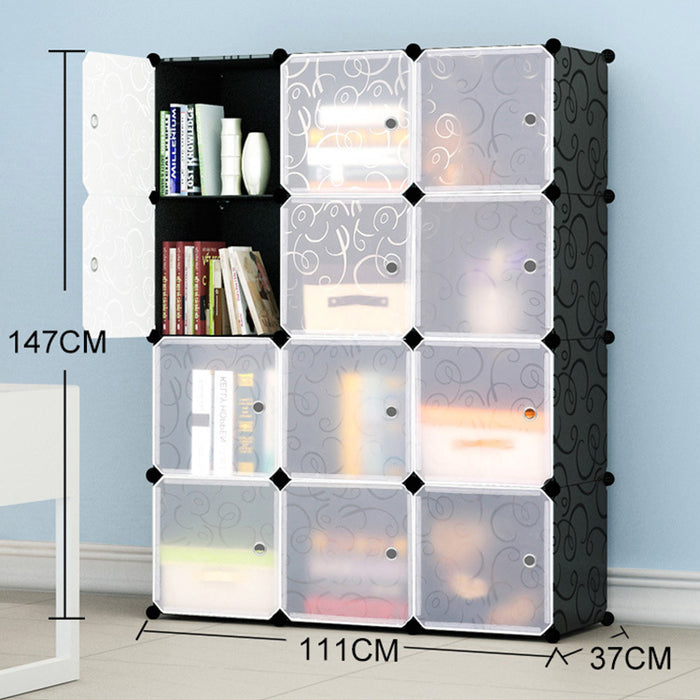 Free Shipping~12 Cubes DIY Wardrobe Cabinetc Almari White Flower Door - 3X4 Shape Only