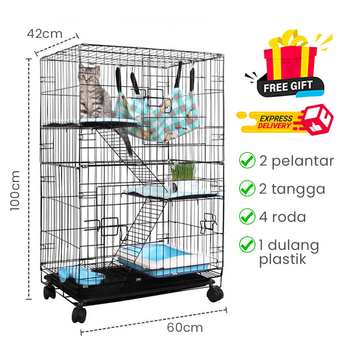 Free Shipping~ 2 Platforms 3 Levels Large Size Steel Sangkar Kucing 3 Tingkat Cat Cage Anak Kucing Door Ladder