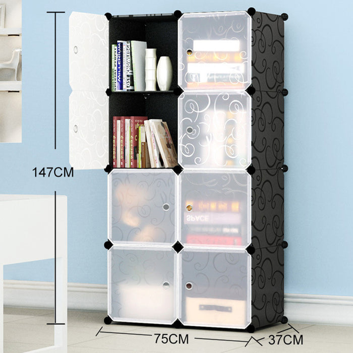 [Self Collect] 8 Cubes DIY Wardrobe Cabinetc Almari Black Flower Door DIY Wardrobe