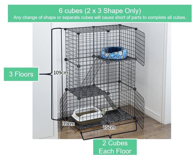 [Self Collect] Hajetso 6 Cubes Steel Wire Cat Cage Cat Rest Play House with Doors and Stair (Free Door Clip)