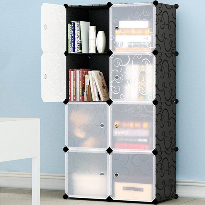 Free Shipping~8 Cubes DIY Wardrobe Cabinetc Almari Black Flower Door DIY Wardrobe